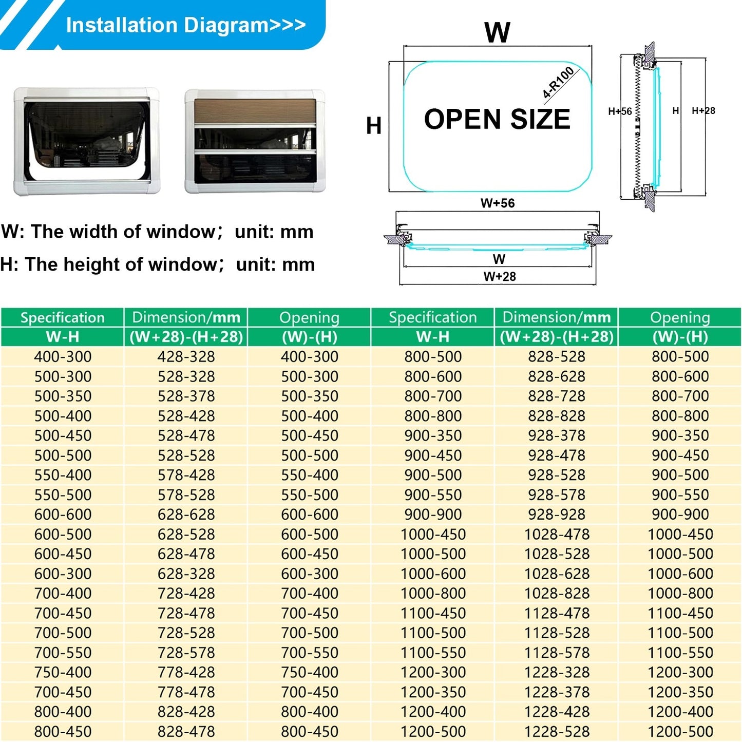 Camping Car Skylight Fitted Van Equipment Adjustable Angle Caravan Window Motorhome Window for Mobile Home Caravan Van and House