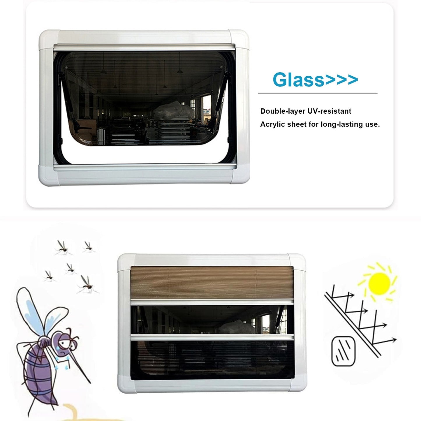 Camping Car Skylight Fitted Van Equipment Adjustable Angle Caravan Window Motorhome Window for Mobile Home Caravan Van and House
