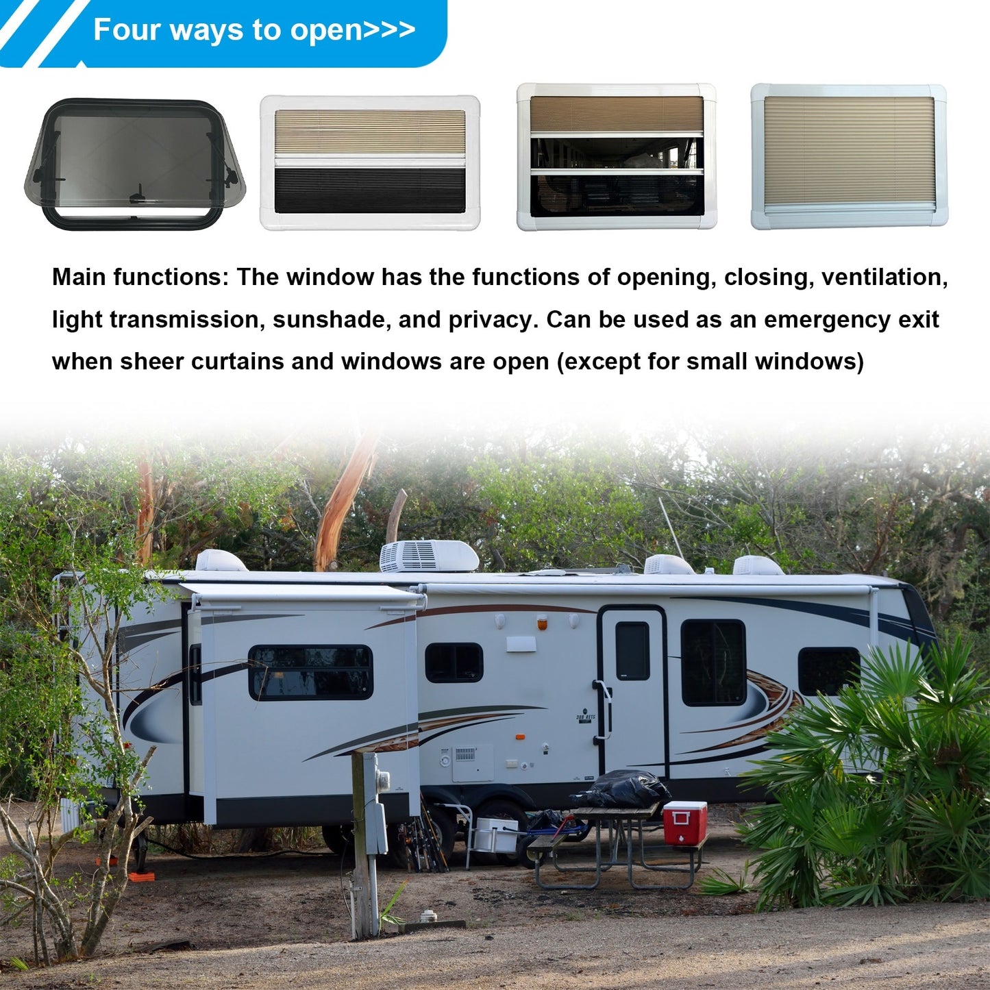 Camping Car Skylight Fitted Van Equipment Adjustable Angle Caravan Window Motorhome Window for Mobile Home Caravan Van and House