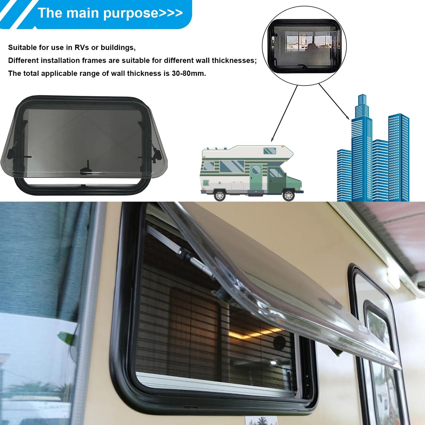 Camping Car Skylight Fitted Van Equipment Adjustable Angle Caravan Window Motorhome Window for Mobile Home Caravan Van and House